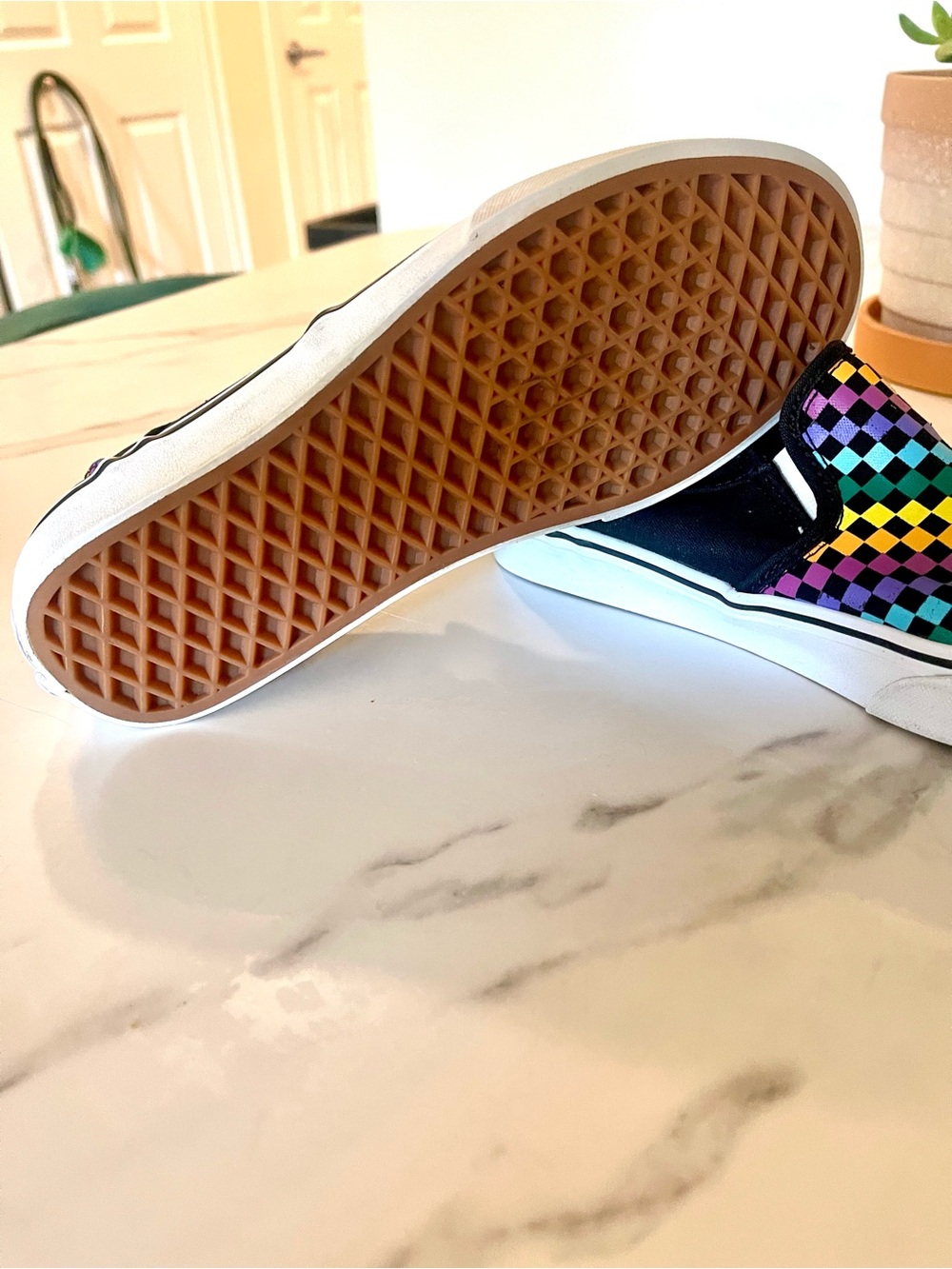 Vans Women's Slip-On Checkerboard Flats in Black, Yellow, Green, Purple, Teal - Picture 5 of 5